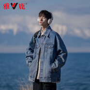 雅鹿牛仔外套男春秋季ins潮牌港風(fēng)復(fù)古寬松牛仔夾克衣服冬季加厚上衣 復(fù)古藍(lán) XL 【建議體重120-140斤】
