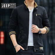 JEEP SPIRIT吉普冬季男士夾克衫外套加厚加絨潮牌立領(lǐng)純棉寬松牛仔衣潮流工裝 8803黑色 XL