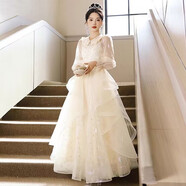 唐努烏（Tang Nu wu）高端法式晚禮服女畢業(yè)新款成人禮服演出服宴會(huì )氣質(zhì)聲樂(lè )藝考長(cháng)裙 新香檳色有領(lǐng)【長(cháng)袖】 3XL 【130-140斤】