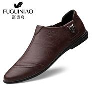 富貴鳥冬季皮鞋男真皮軟底加絨保暖男士休閑鞋英倫風(fēng)韓版?zhèn)€性一腳蹬男鞋 暗棕 富貴鳥華東1919 37  標(biāo)準(zhǔn)皮鞋碼