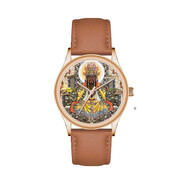 接財神表五臺山龍五爺唐卡財神復(fù)古可來圖定制精鋼水石英手表男女 玫殼棕皮帶-237mm