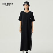 深呼吸DEEP BREATH女裝純棉針織寬松拼色口袋長(zhǎng)款連衣裙A500340 黑 M (3碼)