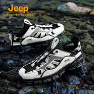 Jeep吉普男鞋休閑鞋運動鞋2025夏季新款百搭老爹鞋男網(wǎng)面透戶外徒步鞋 黑米色  運動鞋碼 41