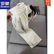 羅蒙（ROMON）美式重磅針織毛圈運動(dòng)休閑純色男女直筒褲潮寬松垂感情侶衛褲長(cháng)褲 淺花灰 XL 建議120-140斤