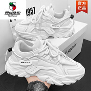 西域駱駝男鞋2025新款春季休閑運動鞋青少年網(wǎng)面透氣增高百搭小白老爹潮鞋 白色 39