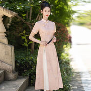 KAHTOP2025春夏新款連衣裙歐若風(fēng)新中式仙女超仙森系設(shè)計(jì)感收腰裙子YGW 年輕款少女茶服粉竹 M