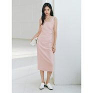 太平鳥(niǎo)方領(lǐng)無(wú)袖氣質(zhì)吊帶連衣裙夏收腰黑色赫本風(fēng)裙子 粉色 S