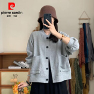 皮爾卡丹（pierre cardin）女士短外套開(kāi)衫衛衣棒球服洋氣夾克上衣女裝2025春秋季新款高級感 花灰色 3XL(建議145斤-160斤)