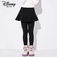 迪士尼女童純·棉打底褲春秋保暖假兩件寶寶裙褲秋冬季外穿加厚兒童褲子 黑色    /春秋款 90 碼