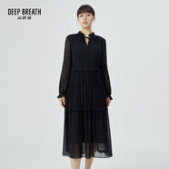 深呼吸DEEP BREATH女裝簡(jiǎn)約木耳領(lǐng)洋裝高腰寬松小黑連衣裙8500147 黑 M (3碼)