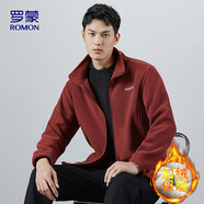 羅蒙（ROMON）夾克男士春秋仿羊羔絨立領(lǐng)抓絨衣?lián)u粒絨外套男裝酒紅AXL