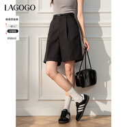 LAGOGO復古高腰顯瘦五分西裝短褲女拉谷谷2025春季新款高腰休閑褲 深灰色 L