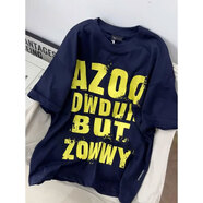 文頗100%純棉國潮牌美式復古高街字母短袖T恤男女夏季情侶寬松半袖上 260克-藏青 S 建議85-95斤