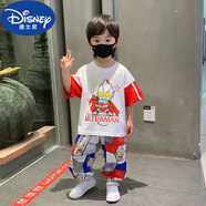 迪士尼（Disney）男童夏款長褲套裝2025新款男孩短袖衣服洋氣寶寶時髦夏季兒童夏裝 洋氣紅 長褲 100 cm建議身高95cm左右