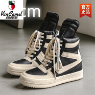西域駱駝厚底內增高男大鉤子倒三角高幫鞋歐美復古黑白皮靴 黑色  增高12cm-駱駝官方品牌官 40