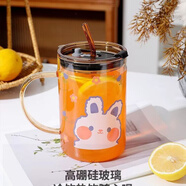 華明富光玻璃杯大容量女高顏值不二家刻度牛奶杯風(fēng)家用辦公室泡茶杯吸管杯 高硼硅玻璃藍(lán)色兔+蓋+吸管 1000ml