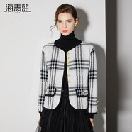 海青藍(lán)（CYANINE SEA）復(fù)古格子小香風(fēng)外套女2024秋冬新款洋氣小個(gè)子短款毛呢上衣減齡 條紋 S