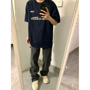 魯雅爾 純棉短袖t恤男春夏季美式重磅高街寬松圓領(lǐng)半袖潮流情侶休閑上衣 藏青色 2XL 【建議140-160斤】