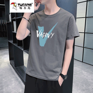 啄木鳥(niǎo)純棉短袖t恤男夏季白色大碼男士打底衫潮流圓領(lǐng)上衣服半袖男裝 深灰色 XL