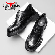公牛世家（G.N.Shi Jia）男鞋大頭增高皮鞋男款真皮黑色英倫風(fēng)男士商務(wù)休閑結(jié)婚鞋 黑色 【皮鞋碼】 38