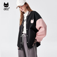 a02毛呢棒球服外套女學(xué)院風(fēng)穿搭棒球衫夾克上衣2025春季外套 黑色 L