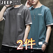 JEEP SPIRIT吉普短袖T恤男半袖上衣男士半截袖夏季體恤休閑服打底衫時(shí)尚潮流 深灰+牛仔藍 2XL （145斤-160斤）