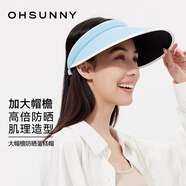 OhSunny防曬帽女春夏大檐防紫外線防曬發(fā)箍蛋糕帽空頂太陽帽子 玻璃藍 均碼