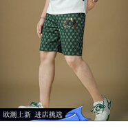 OLOMM歐洲站夏季時(shí)尚刺繡短褲卡通休閑百搭男士寬松提花個(gè)性潮半截褲潮 綠色 M
