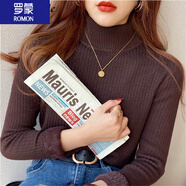 羅蒙（ROMON）針織衫毛衣女加絨保暖秋冬季2025新款內(nèi)搭加厚半高領(lǐng)一體絨打底衫 咖啡色 S 80-95斤