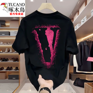 啄木鳥(niǎo)（TUCANO）美式痞帥棉質(zhì)短袖T恤青年男女款夏季街頭寬松百搭短袖上衣 黑色前小后大圖【K985 紅色幻影 S 建議90-100斤