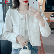 皮爾卡丹（pierre cardin）毛呢短外套早春秋冬季2025年新款女士裝流行小香風上衣感 白色 M