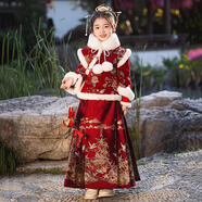 紛資言拜年服女童秋冬季兒童漢服冬裝2024新款馬面裙中國風(fēng)寶寶過(guò)年衣服 酒紅色+毛領(lǐng)上衣+馬面裙+毛領(lǐng) 尺碼 150