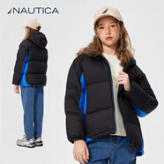 NAUTICA諾帝卡童裝男童女童羽絨服冬季兒童外套拼色時尚絨感輕量 黑色/藍(lán)色 120