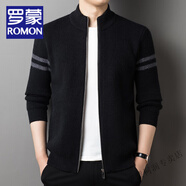 羅蒙（ROMON）簡約外套男士開衫毛衣2024春季新款休閑百搭大碼半高領針織毛衫 黑色 2XL (180)