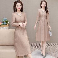 木清清長(cháng)袖連衣裙女2025春季新款顯瘦遮肚媽媽裝打底裙子