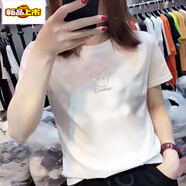 初徑歐洲站純棉圓領(lǐng)鑲鉆短袖t恤女夏裝2025新款白色修身顯瘦半袖ins潮 白色 L (111-120斤)