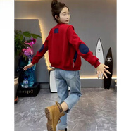 云拿月短外套寬松百搭棒球服上衣2025春裝補(bǔ)丁拼色長(zhǎng)袖運(yùn)動(dòng)休閑衛(wèi)衣女裝 紅色 M 建議80-100斤