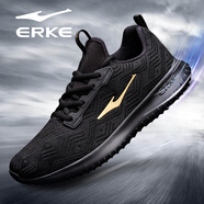 鴻星爾克（ERKE）男鞋2026新款春季透氣休閑跑步鞋子網(wǎng)面輕便軟底簡(jiǎn)約百搭運動(dòng)鞋男 正黑/國王金4126(春季網(wǎng)面) 44