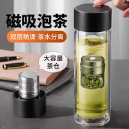 宅輕松 泡茶杯男女士高檔茶水分離水杯一鍵磁彈雙層玻璃杯車(chē)載耐高溫杯
