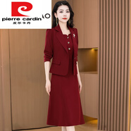 皮爾卡丹（pierre cardin）喜婆婆婚宴裝平時可穿連衣裙女2024新款春秋結婚禮服紅色套裙 紅色 (外套+連衣裙) 4XL (146-155斤)