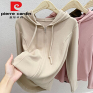 皮爾卡丹（pierre cardin）減齡德絨粉色連帽衛(wèi)衣外套女裝秋季小眾設(shè)計(jì)感收腰拉鏈小個(gè)子上衣 杏色春秋薄款今年流行的輕奢品牌 M 建議80-95斤