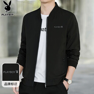 花花公子（PLAYBOY）夾克男士外套男裝春秋季上衣服休閑潮流修身棒球服 黑色 3XL