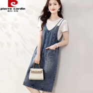 皮爾卡丹（pierre cardin）2025夏季新款時(shí)尚韓版顯瘦休閑百搭氣質(zhì)薄款背帶裙女 牛仔藍 L