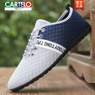 卡帝樂鱷魚（CARTELO）夏季男鞋透氣網(wǎng)鞋男士休閑鞋平底鏤空老北京布鞋男網(wǎng)布豆豆鞋 311藍(lán)色 42