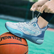 逸兮籃球鞋男女網(wǎng)面透氣輕便減震軟底實(shí)戰防滑耐磨學(xué)生運動(dòng)鞋中幫戰靴 白淺藍 42 (260mm)