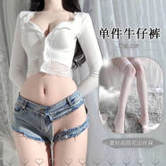 欲動(dòng)黑緊身牛仔開(kāi)襠褲女夏季高腰辣妹打底美式超短褲外穿褲子熱褲DK1 P-230火辣短褲+白絲襪 S [建議80-95斤]