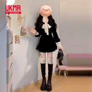 UKMR千金赫本小香風(fēng)黑色絲絨連衣裙套裝女春夏2025年新款感收腰短裙 【黑色套裝】 S 40/45kg