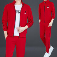 CMR&品牌男裝潮流休閑服男士運(yùn)動(dòng)套裝跑步春秋季新款外套束口褲三件套 紅色 3XL 建議150-170斤左右
