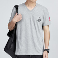 賓儲(chǔ)（BINCHU）純棉V領(lǐng)2025夏季新款純色短袖T恤簡(jiǎn)約雞心領(lǐng)上衣寬松顯瘦大碼體恤 V領(lǐng)短袖/船錨灰色 4XL