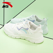 安踏（ANTA）女鞋夏季透氣網(wǎng)面跑步鞋子女新款舒適輕便減震運動鞋戶外休閑鞋 象牙白/淺明藍/紫 36